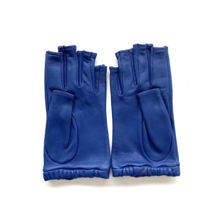 Mitaines en Cuir d'Agneau Bleu Evelyne Doublées de Soie