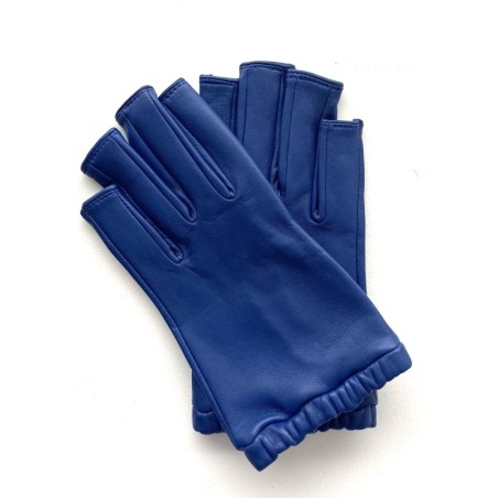 Mitaines en Cuir d'Agneau Bleu Evelyne Doublées de Soie