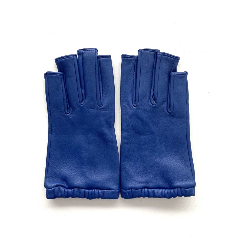Mitaines en Cuir d'Agneau Bleu Evelyne Doublées de Soie