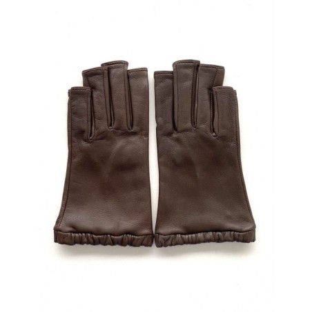 Mitaines en Cuir d'Agneau Marron Evelyne Doublées de Soie