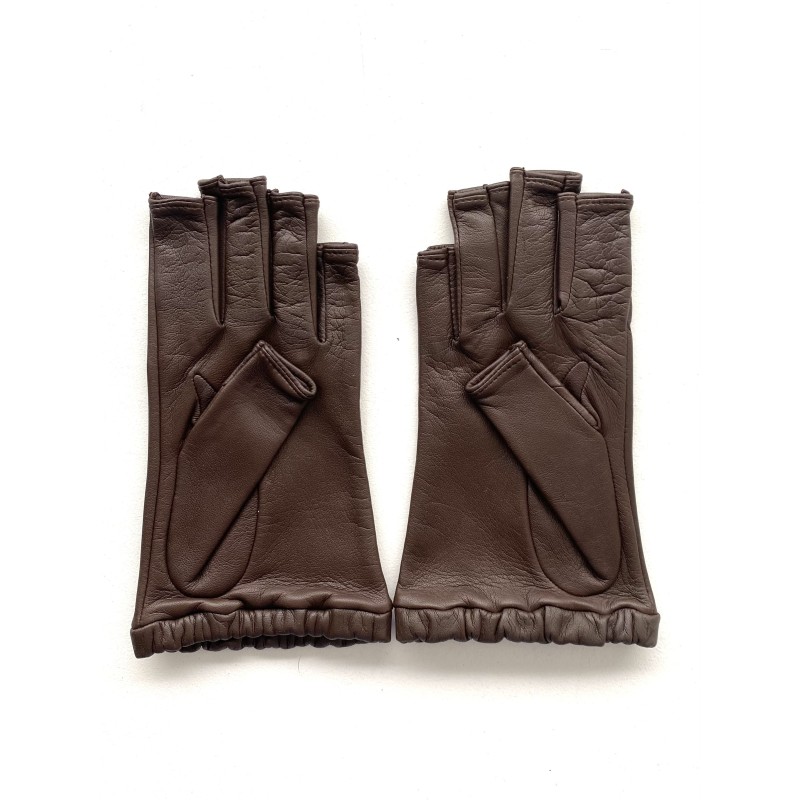 Mitaines en Cuir d'Agneau Marron Evelyne Doublées de Soie