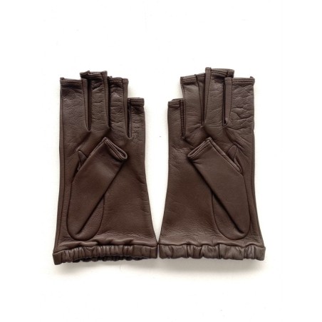 Mitaines en Cuir d'Agneau Marron Evelyne Doublées de Soie