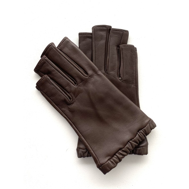 Mitaines en Cuir d'Agneau Marron Evelyne Doublées de Soie