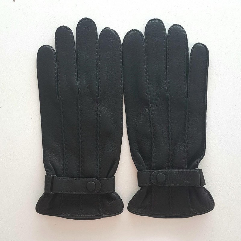 Gants en Cuir de Cerf Noir Emilien Doublure Soie.