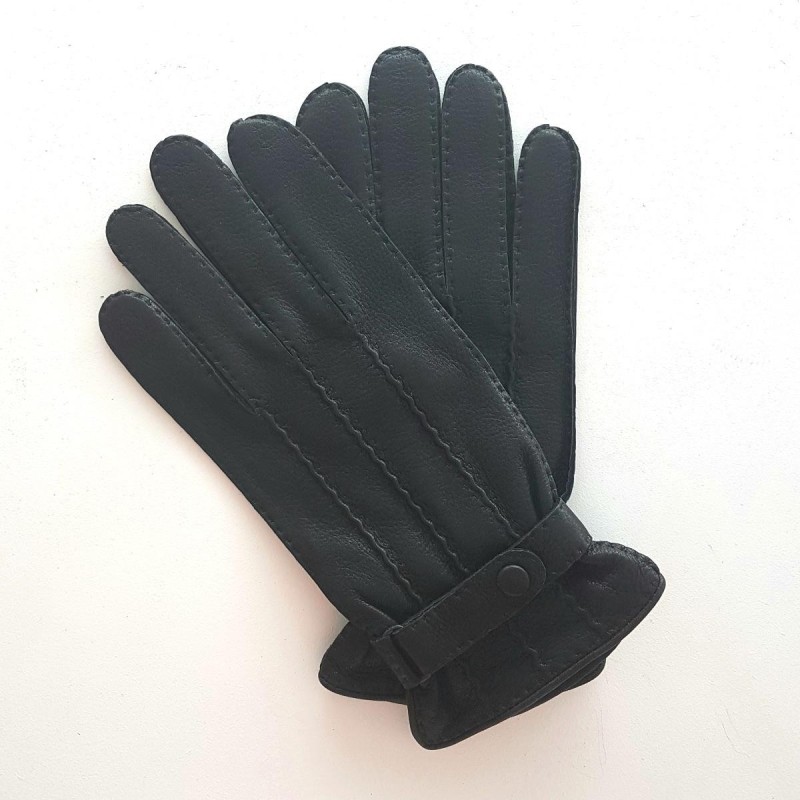 Gants en Cuir de Cerf Noir Emilien Doublure Soie.