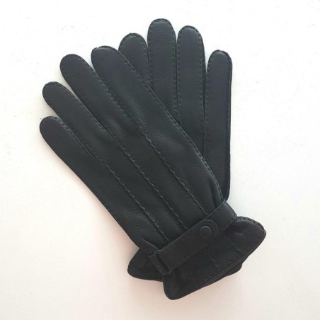 Gants en Cuir de Cerf Noir Emilien Doublure Soie.