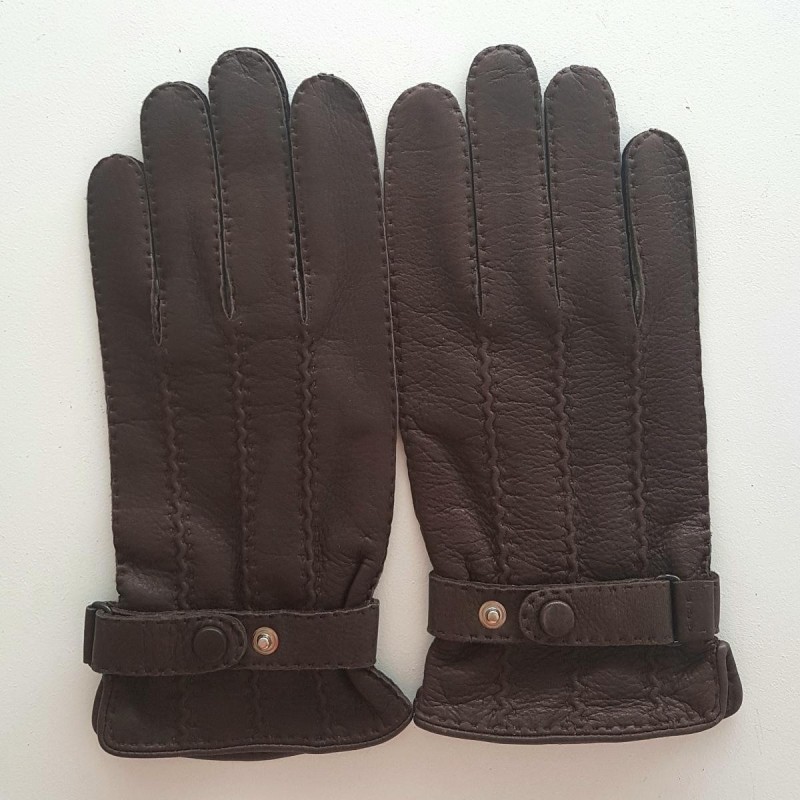 Gants en Cuir de Cerf Marrons Emilien Doublure Soie.