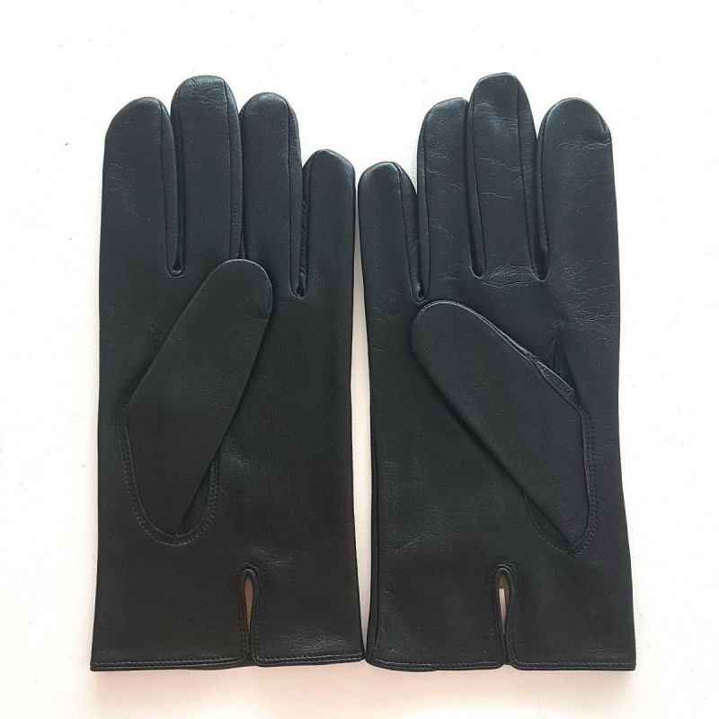 Gants en Cuir d'Agneau Noirs Steeve Doublés Soie.