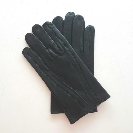 Gants en Cuir d'Agneau Noirs Steeve Doublés Soie.