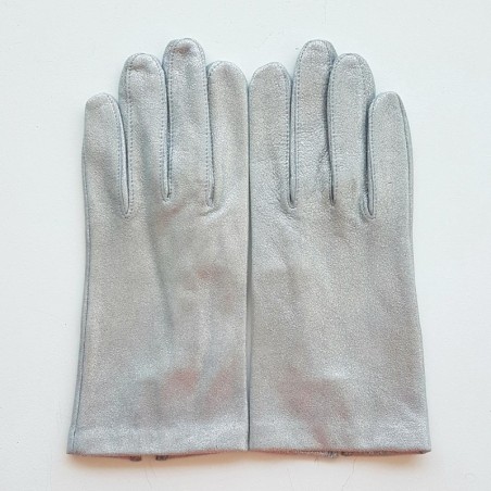 Gants en Cuir d'Agneau Argent Capucine Doublés Soie.