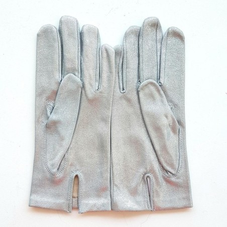 Gants en Cuir d'Agneau Argent Capucine Doublés Soie.