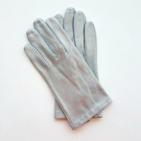 Gants en Cuir d'Agneau Argent Capucine Doublés Soie.