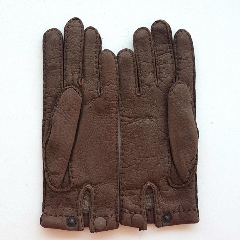 Gants en Cuir de Pécari Marron Léonie Doublure Cachemire.
