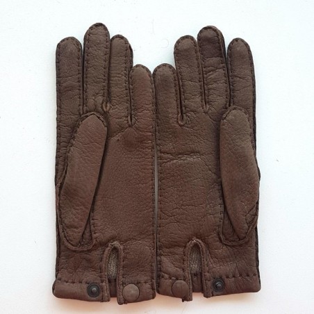 Gants en Cuir de Pécari Marron Léonie Doublure Cachemire.