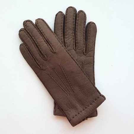 Gants en Cuir de Pécari Marron Léonie Doublure Cachemire.