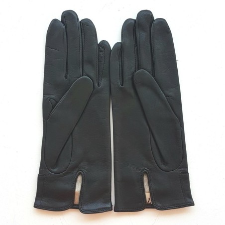 Gants en Cuir d'Agneau Noirs Rose Vif Anémone Doublés Soie.