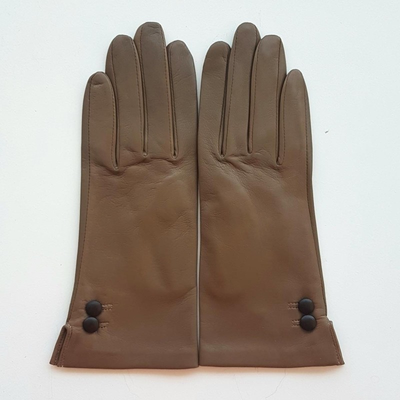 Gants en Cuir d'Agneau Sable Noir Clémentine Doublure Soie.