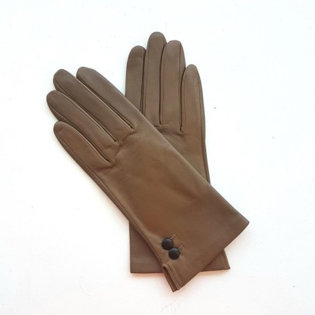 Gants en Cuir d'Agneau Sable Noir Clémentine Doublure Soie.