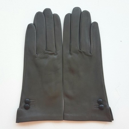 Gants en Cuir d'Agneau Gris Noir Clémentine Doublure Soie.