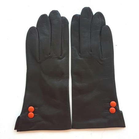 Gants en Cuir d'Agneau Marron Orange Clémentine Doublés Soie.
