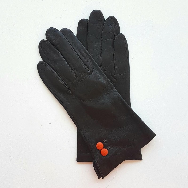 Gants en Cuir d'Agneau Marron Orange Clémentine Doublés Soie.