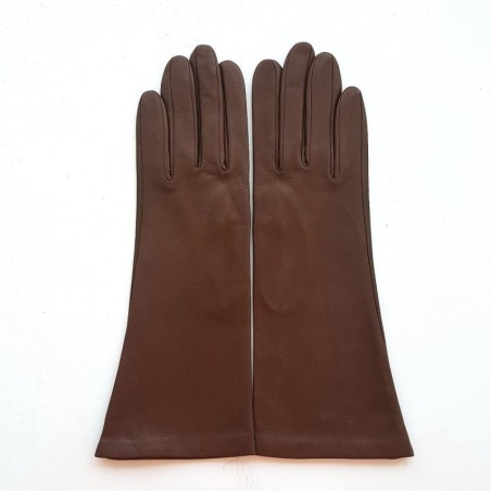 Gants en Cuir d'Agneau Havane Giselle Doublés Soie.