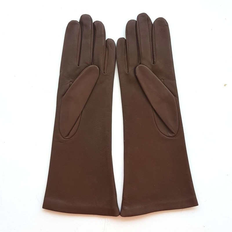 Gants en Cuir d'Agneau Havane Giselle Doublés Soie.