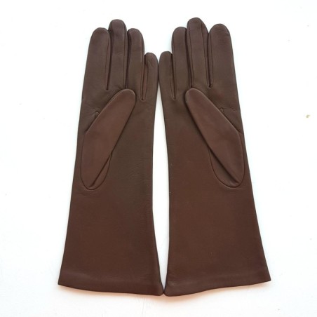Gants en Cuir d'Agneau Havane Giselle Doublés Soie.