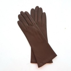 Gants en Cuir d'Agneau Havane Giselle Doublés Soie.