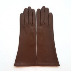 Gants en Cuir d'Agneau Havane Giselle Doublés Soie.