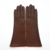 Gants en Cuir d'Agneau Havane Giselle Doublés Soie.