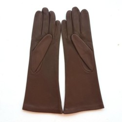 Gants en Cuir d'Agneau Havane Giselle Doublés Soie.