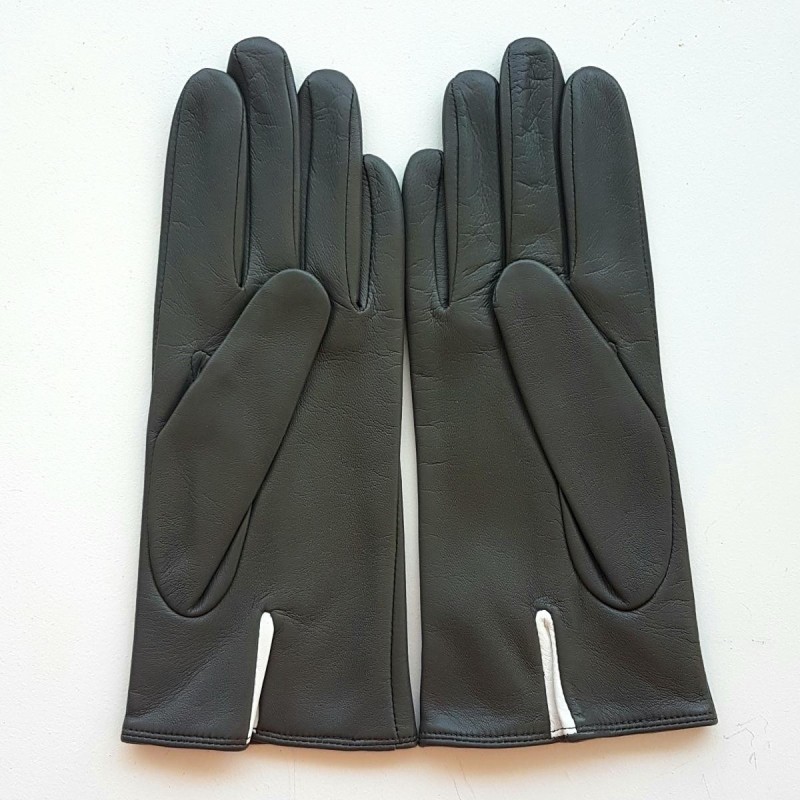 Gants Cuir d'Agneau Gris Jaune Blanc Christine Doublés soie.