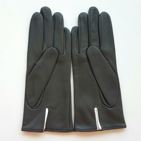 Gants Cuir d'Agneau Gris Jaune Blanc Christine Doublés soie.