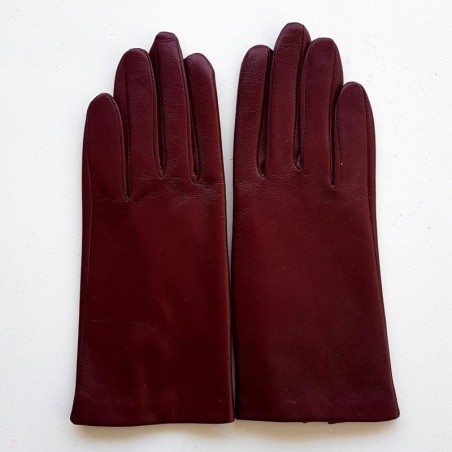 Gants en Cuir d'Agneau Bordeaux Capucine Doublés Cachemire.