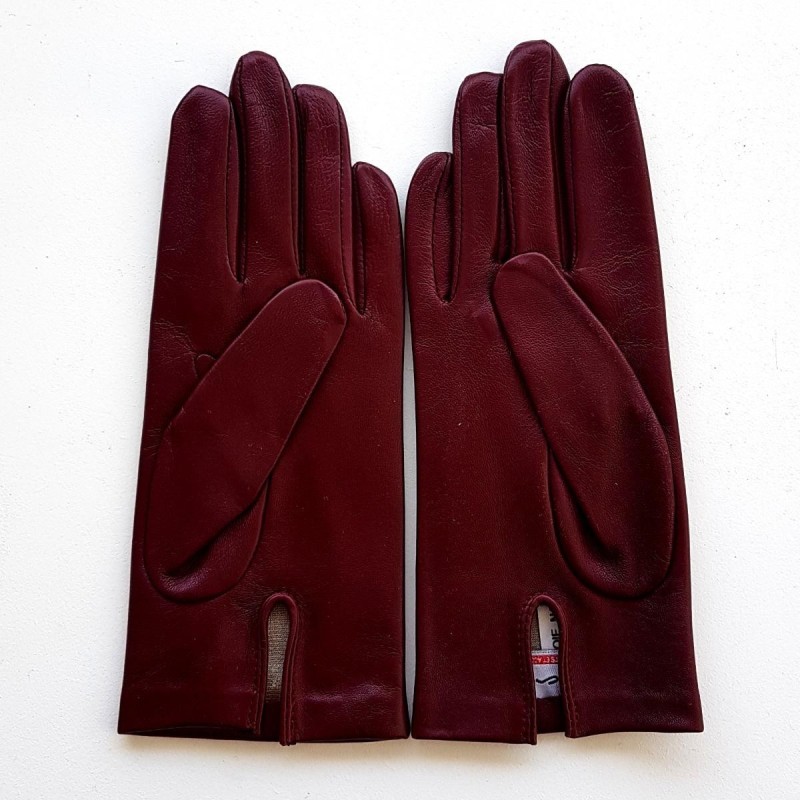 Gants en Cuir d'Agneau Bordeaux Capucine Doublés Cachemire.