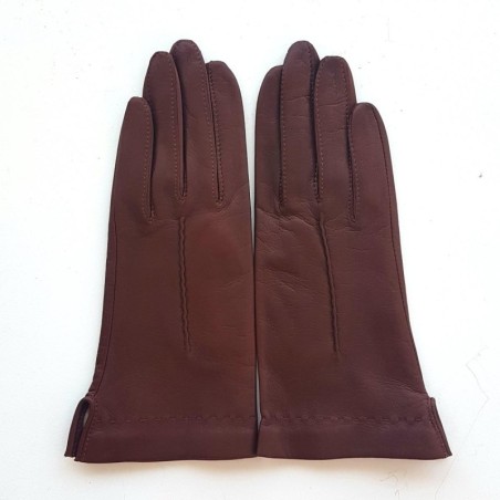 Gants en Cuir d'Agneau Chocolat Thérèse Doublés Soie.