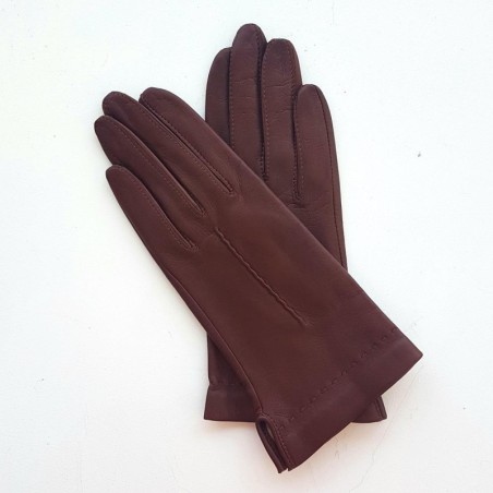 Gants en Cuir d'Agneau Chocolat Thérèse Doublés Soie.