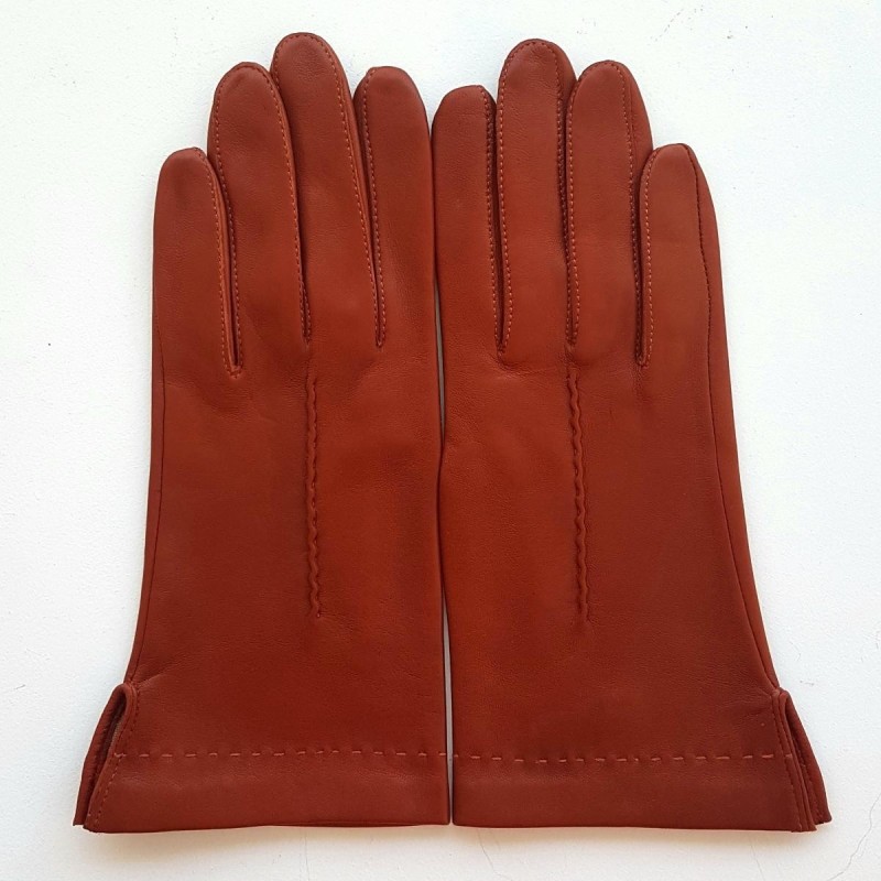 Gants en Cuir d'Agneau Rouille Thérèse Doublés Soie.
