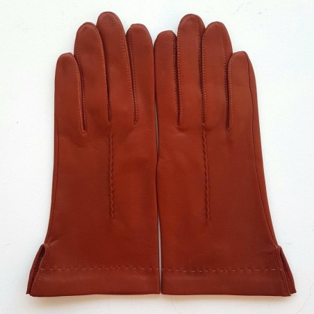 Gants en Cuir d'Agneau Rouille Thérèse Doublés Soie.