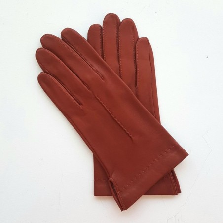 Gants en Cuir d'Agneau Rouille Thérèse Doublés Soie.