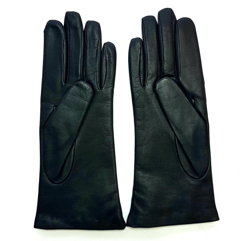 Gants en Cuir d'Agneau Noir Adeline Doublés Soie.