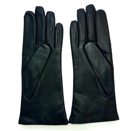 Gants en Cuir d'Agneau Noir Adeline Doublés Soie.