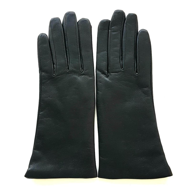 Gants en Cuir d'Agneau Noir Adeline Doublés Soie.