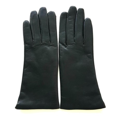 Gants en Cuir d'Agneau Noir Adeline Doublés Soie.