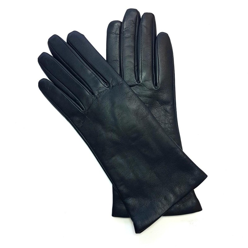 Gants en Cuir d'Agneau Noir Adeline Doublés Soie.