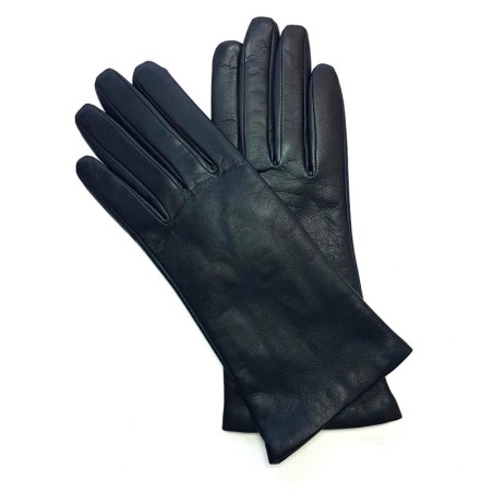 Gants en Cuir d'Agneau Noir Adeline Doublés Soie.