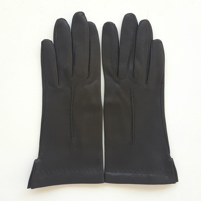 Gants en Cuir d'Agneau Marron Thérèse Doublés Soie.