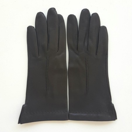 Gants en Cuir d'Agneau Marron Thérèse Doublés Soie.
