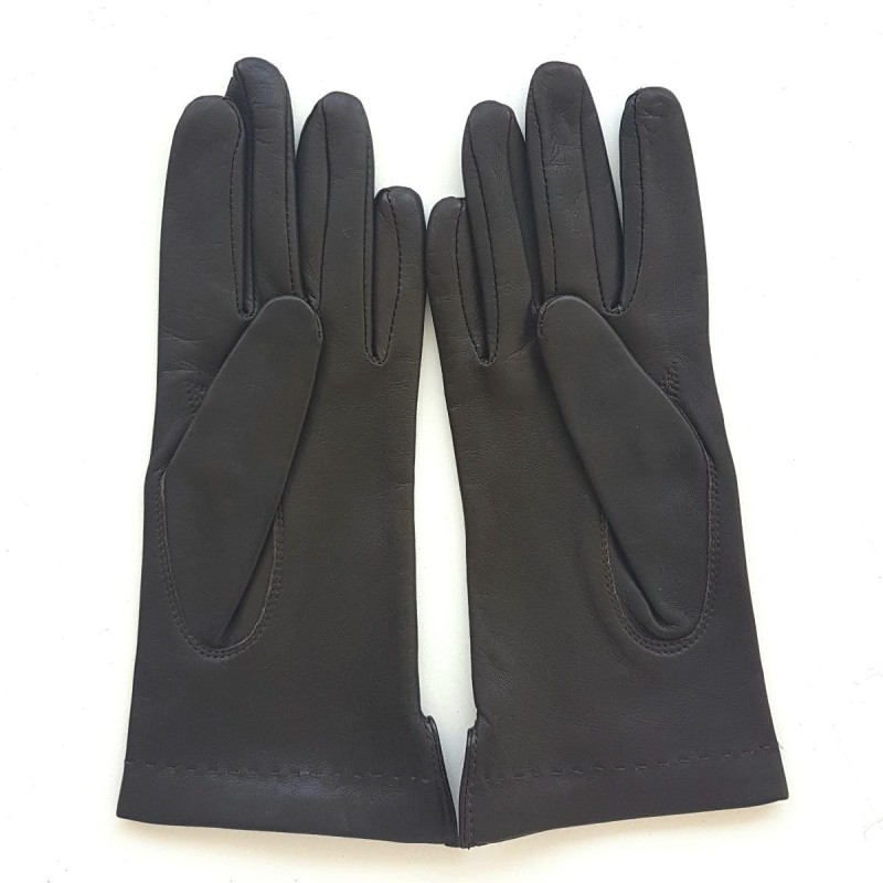 Gants en Cuir d'Agneau Marron Thérèse Doublés Soie.